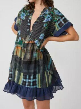Free People Size XS Printed Agnes Oversized Mini Dress